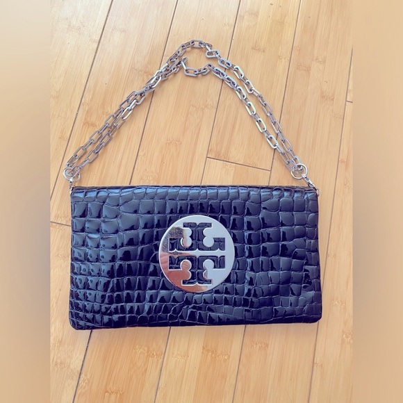 TORY BURCH black leather Suki Reva Clutch bag - Picture 2 of 7